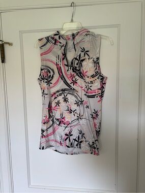 Sleeveless Floral Swirl Golf Polo - Pink, Black, Cream